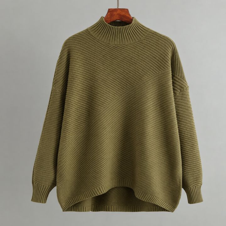 Oversized Ribbed Knit Mock Neck Sweater for Women – Cozy Casual Comfort Caliboot