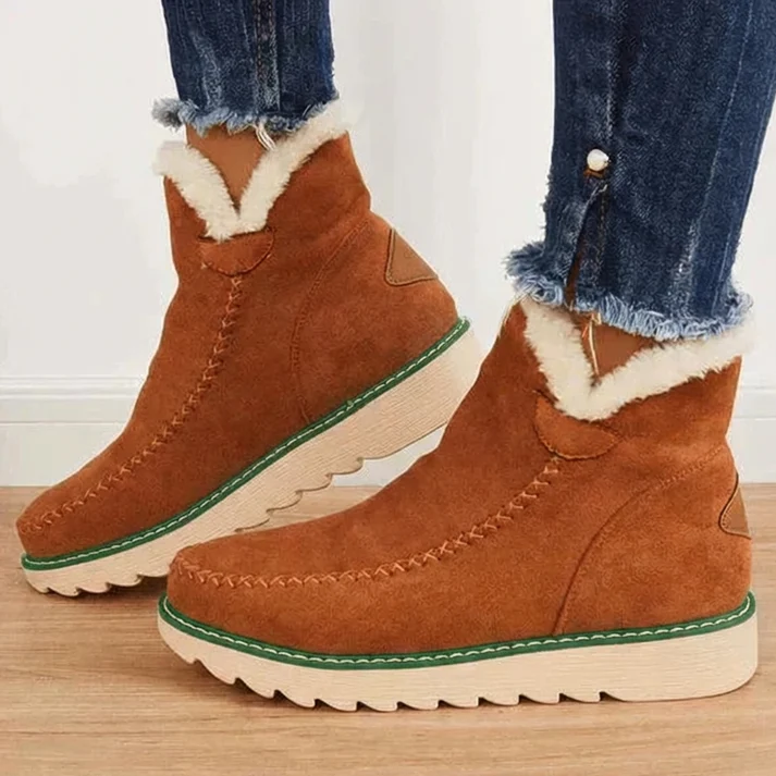Platform Slip-On Fleece-Lined Ankle Boots for Women – Cozy Stylish Comfort Caliboot