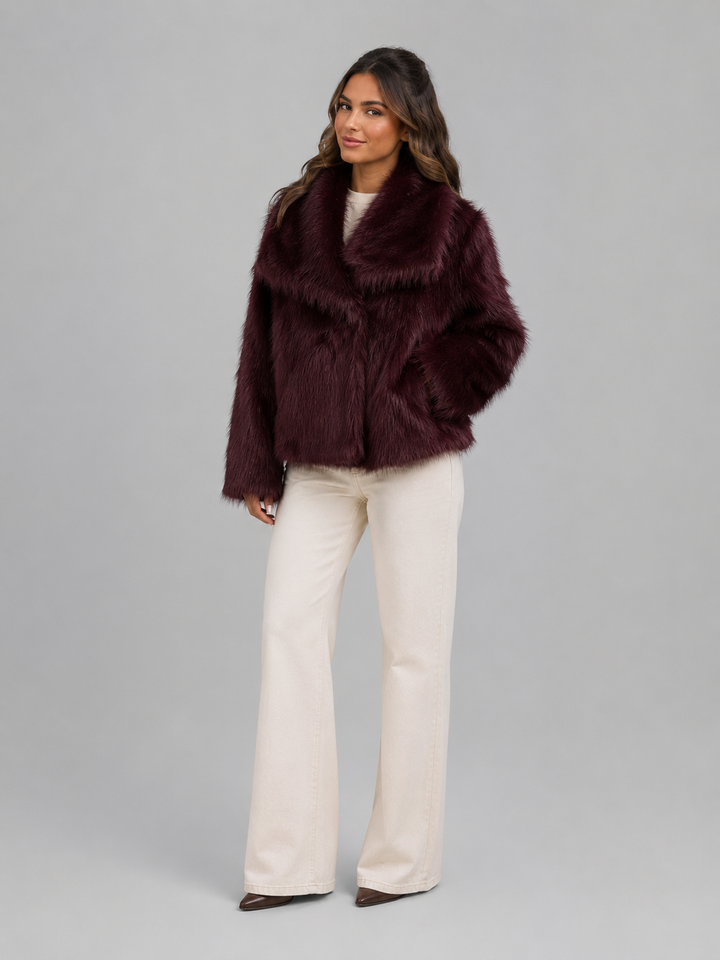 Cropped Faux Fur Jacket with Open Front