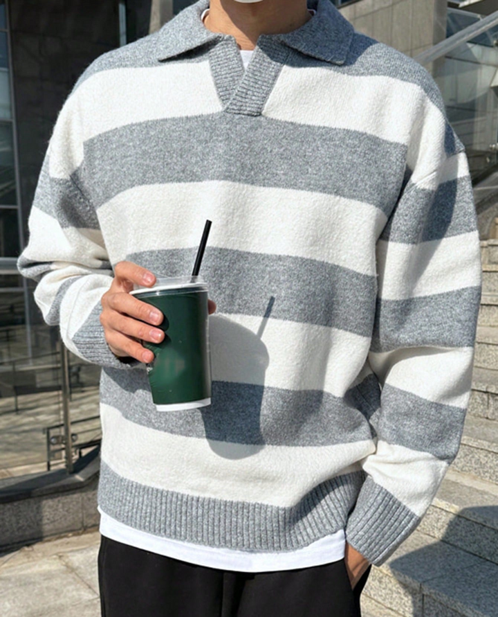 Maglione Polo Uomo | Maglia a Righe Traspirante 2
