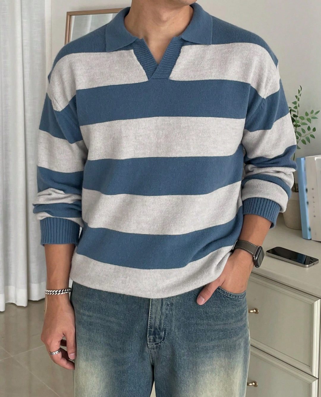 Maglione Polo Uomo | Maglia a Righe Traspirante 5