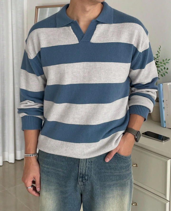 Maglione Polo Uomo | Maglia a Righe Traspirante 5