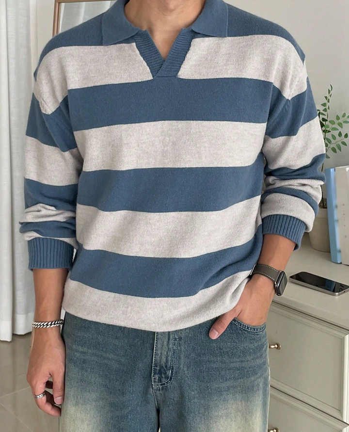 Maglione Polo Uomo | Maglia a Righe Traspirante 6