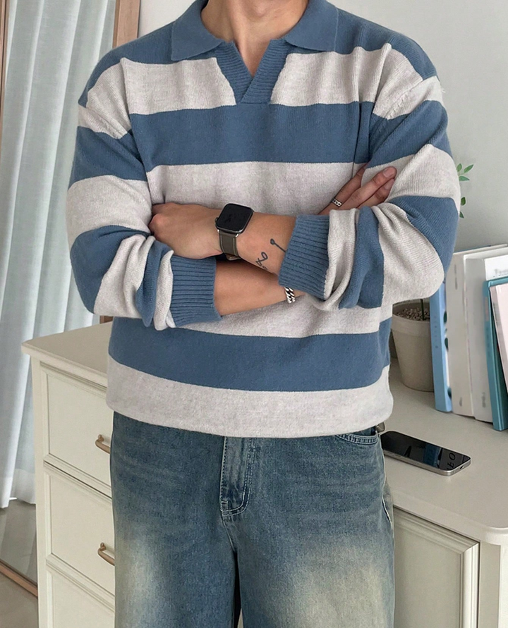 Maglione Polo Uomo | Maglia a Righe Traspirante 7