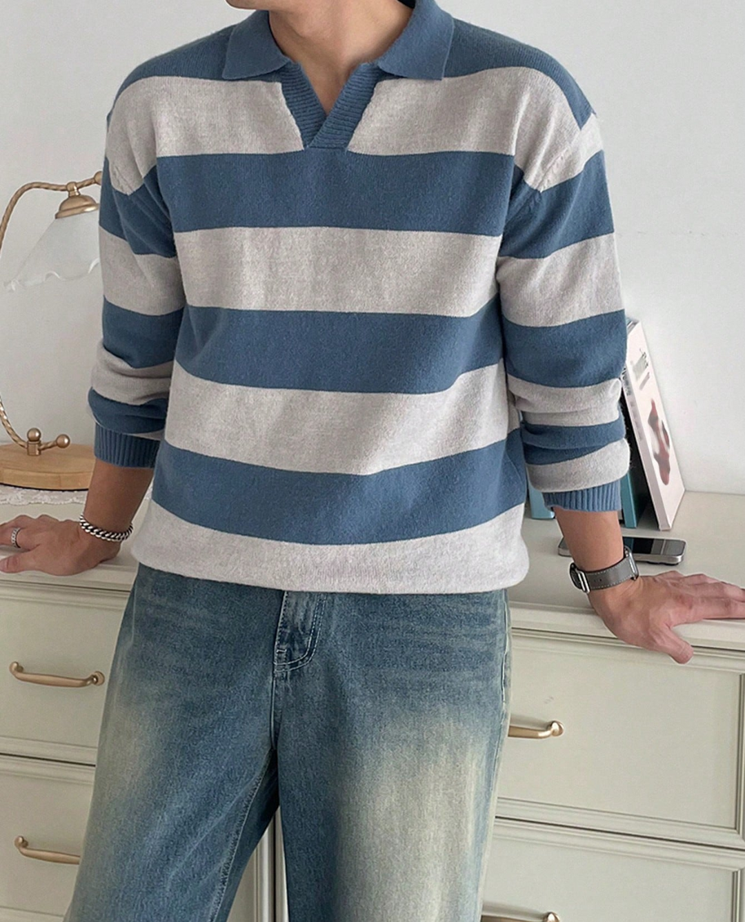 Maglione Polo Uomo | Maglia a Righe Traspirante 8