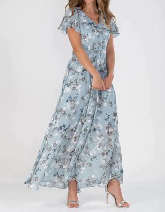Abito Maxi Donna | Stampa Floreale & Maniche a Volant Romantiche