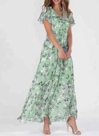 Abito Maxi Donna | Stampa Floreale & Maniche a Volant Romantiche