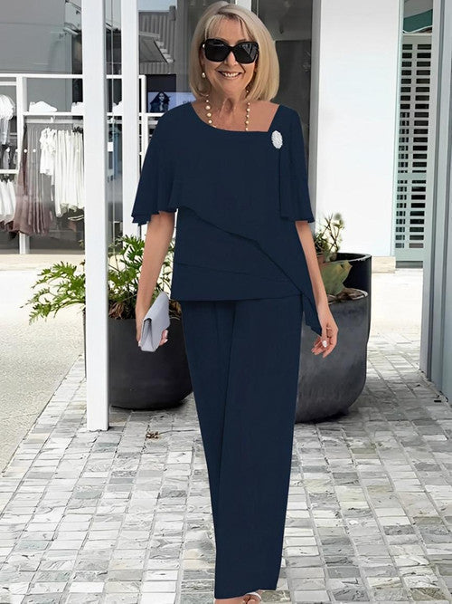 Abbigliamento Estivo Donna | Set Elegante Top Asimmetrico & Pantaloni Dritti