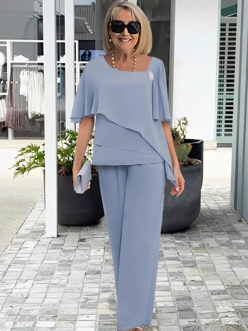 Abbigliamento Estivo Donna | Set Elegante Top Asimmetrico & Pantaloni Dritti