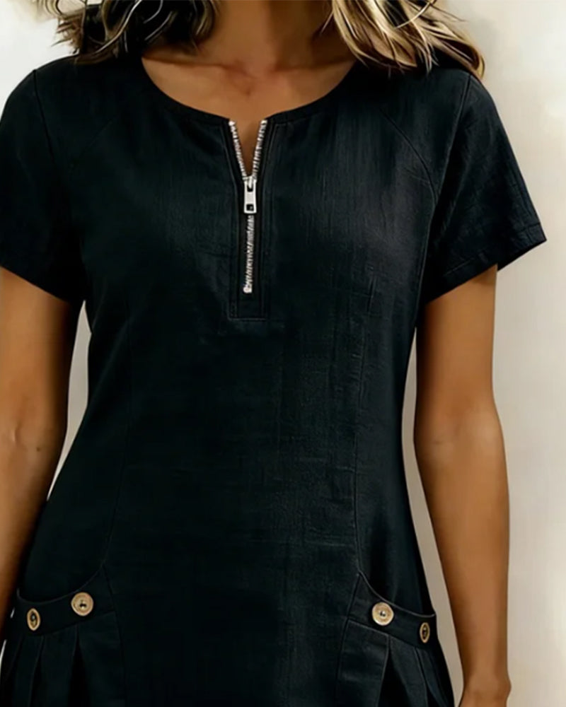 Abito Corto Donna | Zip Frontale & Stile A-Line
