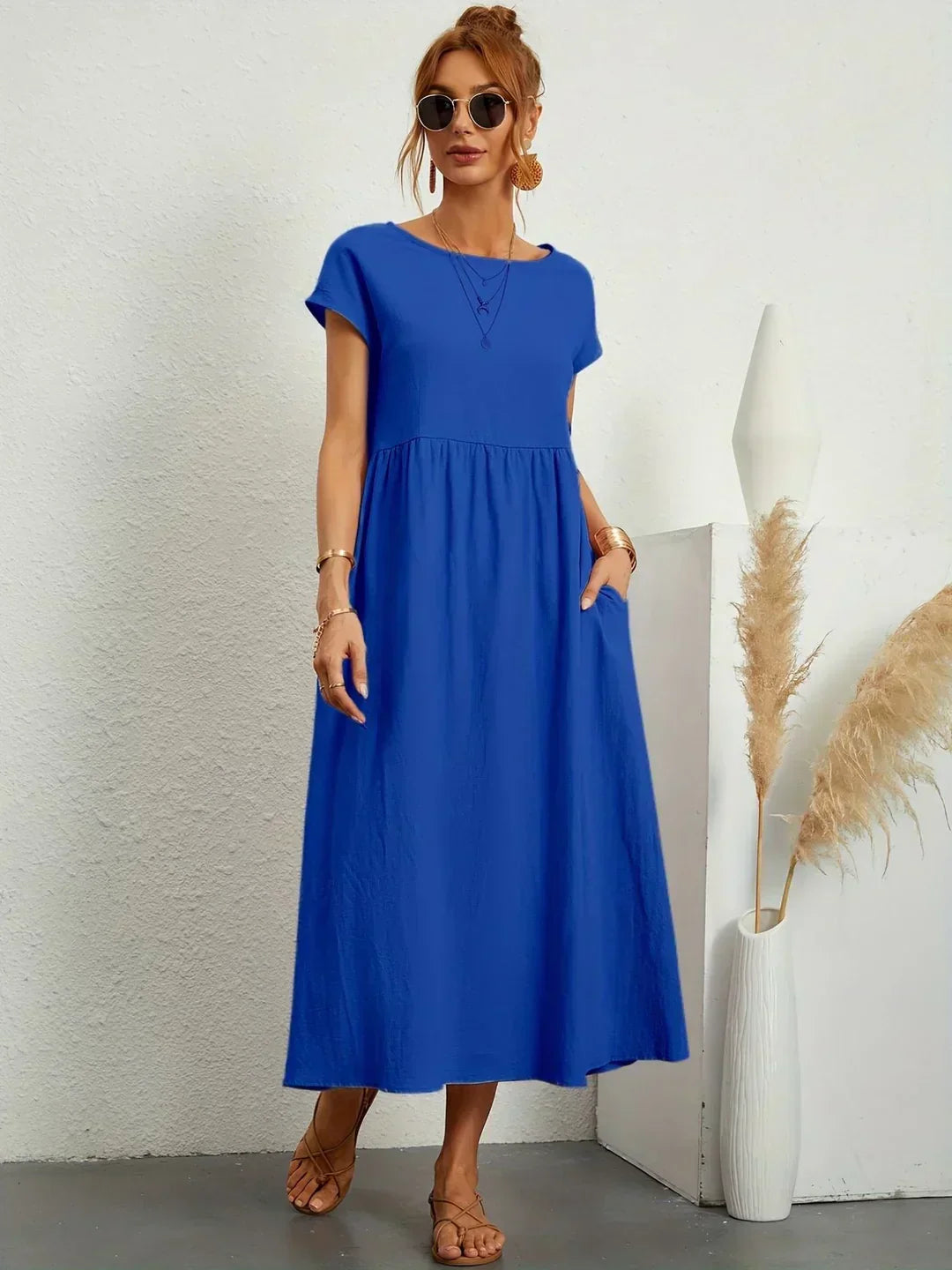 Abito Donna | Lungo Casual con Vita Arricciata & Tasche Laterali