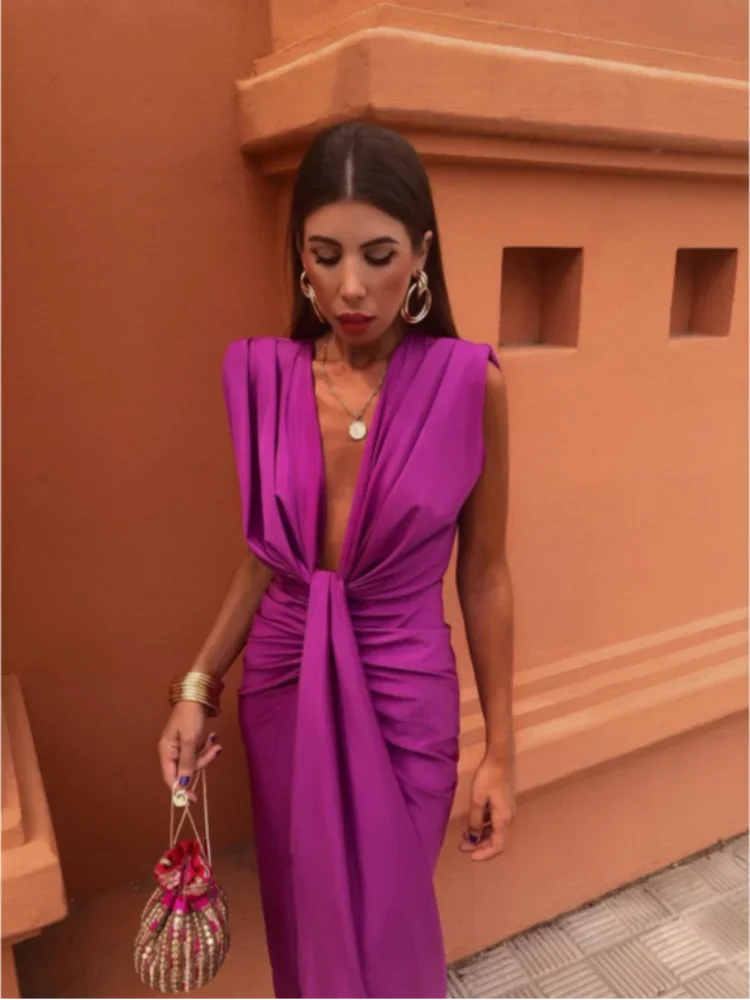 Abito Donna | Lungo Elegante con Drappeggio & Spacco