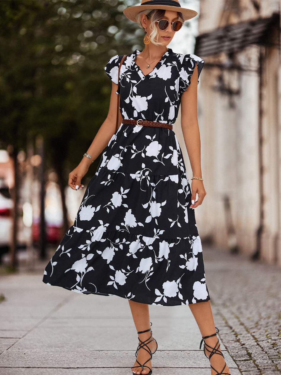 Abito Estivo Donna | Fantasia Floreale & Gonna a Balze Fluente