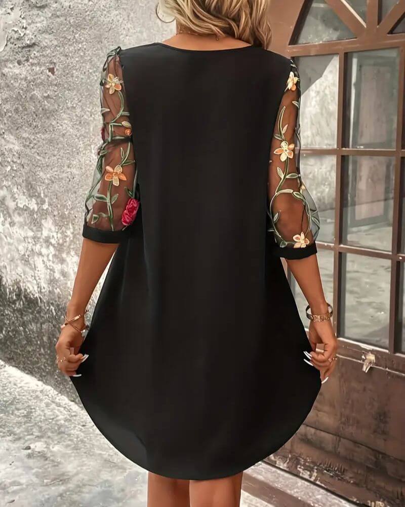 Abito Floreale Donna | Mini con Maniche in Tulle Ricamato & Cut-Out