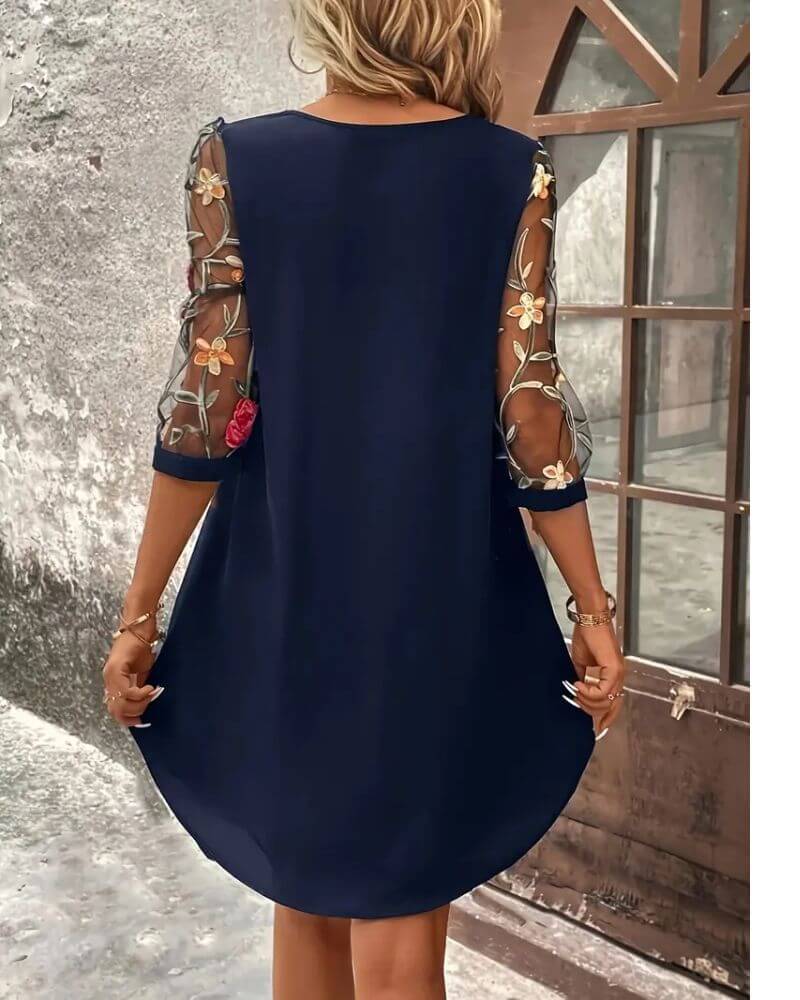 Abito Floreale Donna | Mini con Maniche in Tulle Ricamato & Cut-Out