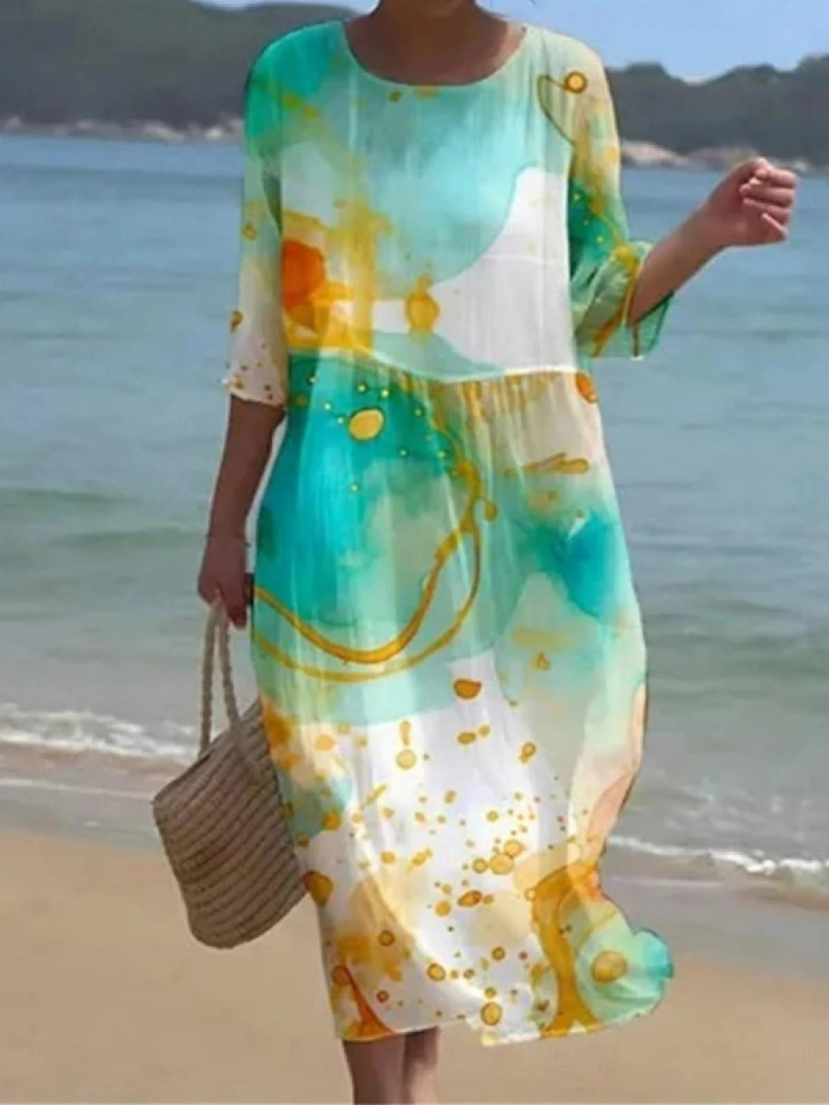 Abito Floreale Midi Donna | Stampa Rose & Vestibilità Comoda con Vita Elastica