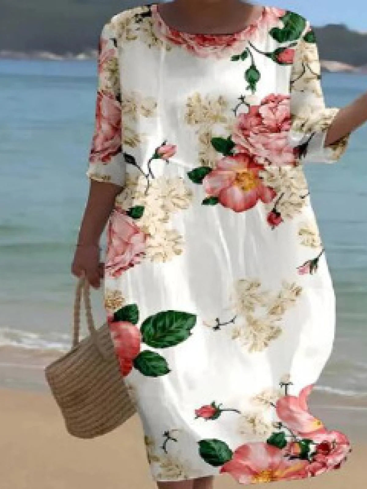 Abito Floreale Midi Donna | Stampa Rose & Vestibilità Comoda con Vita Elastica