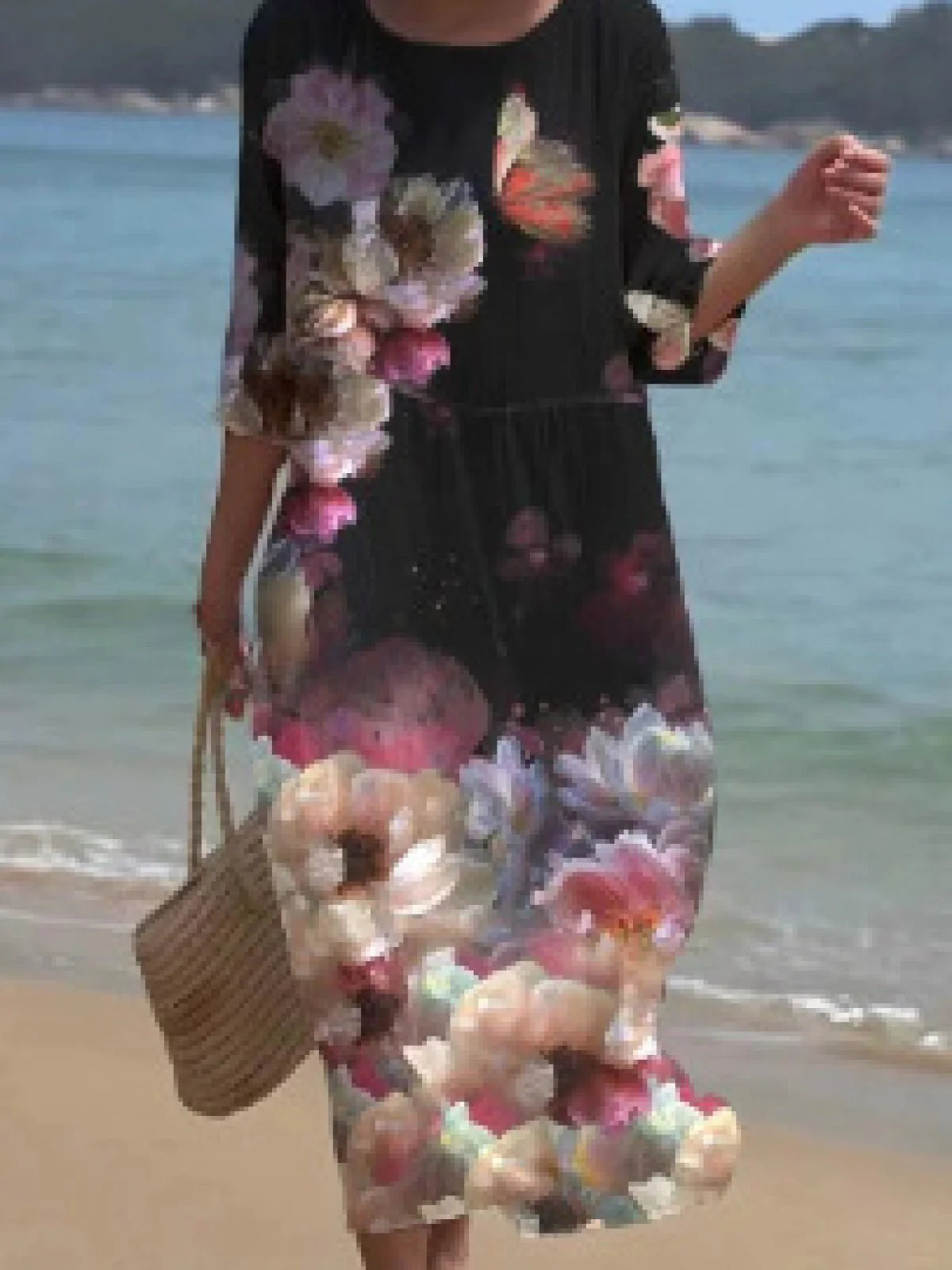 Abito Floreale Midi Donna | Stampa Rose & Vestibilità Comoda con Vita Elastica