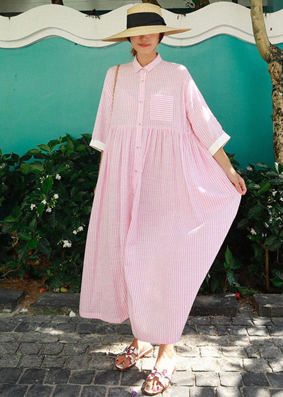 Abito Lungo Donna | Chemisier Oversize con Righe & Colletto
