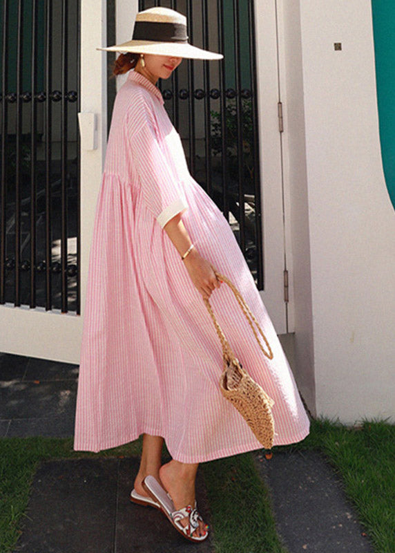 Abito Lungo Donna | Chemisier Oversize con Righe & Colletto