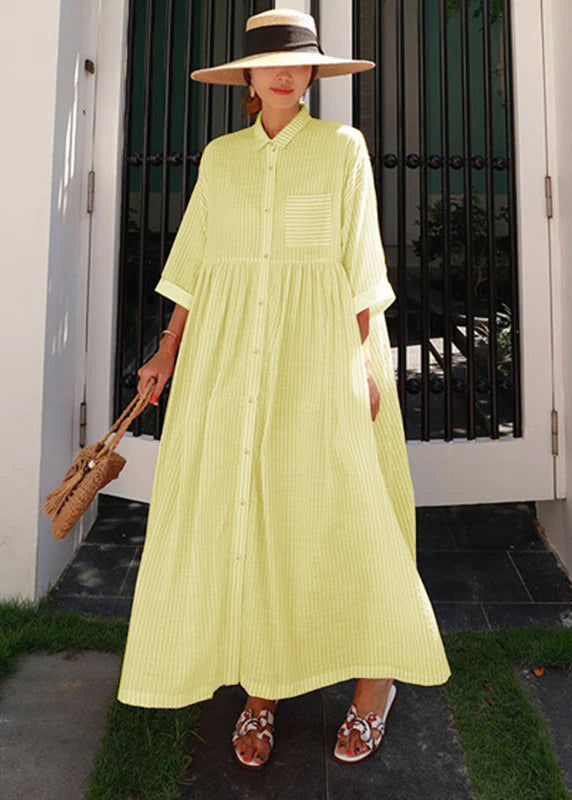 Abito Lungo Donna | Chemisier Oversize con Righe & Colletto