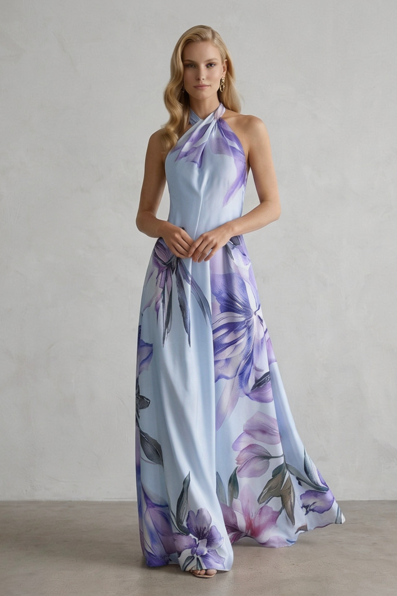 Abito Lungo Donna | Collo All'Americana Incrociato & Stampa Floreale
