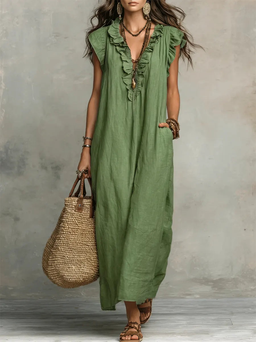 Abito Lungo Donna | Comodo Design con Rouches e Tasche