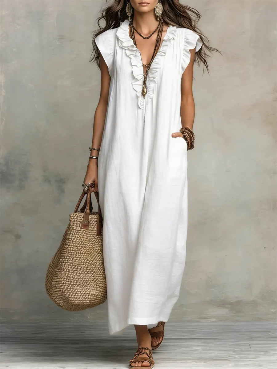 Abito Lungo Donna | Comodo Design con Rouches e Tasche
