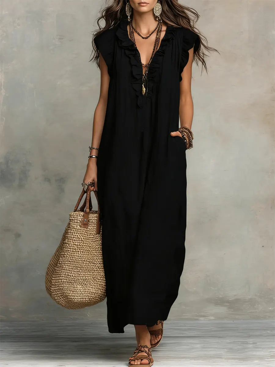 Abito Lungo Donna | Comodo Design con Rouches e Tasche