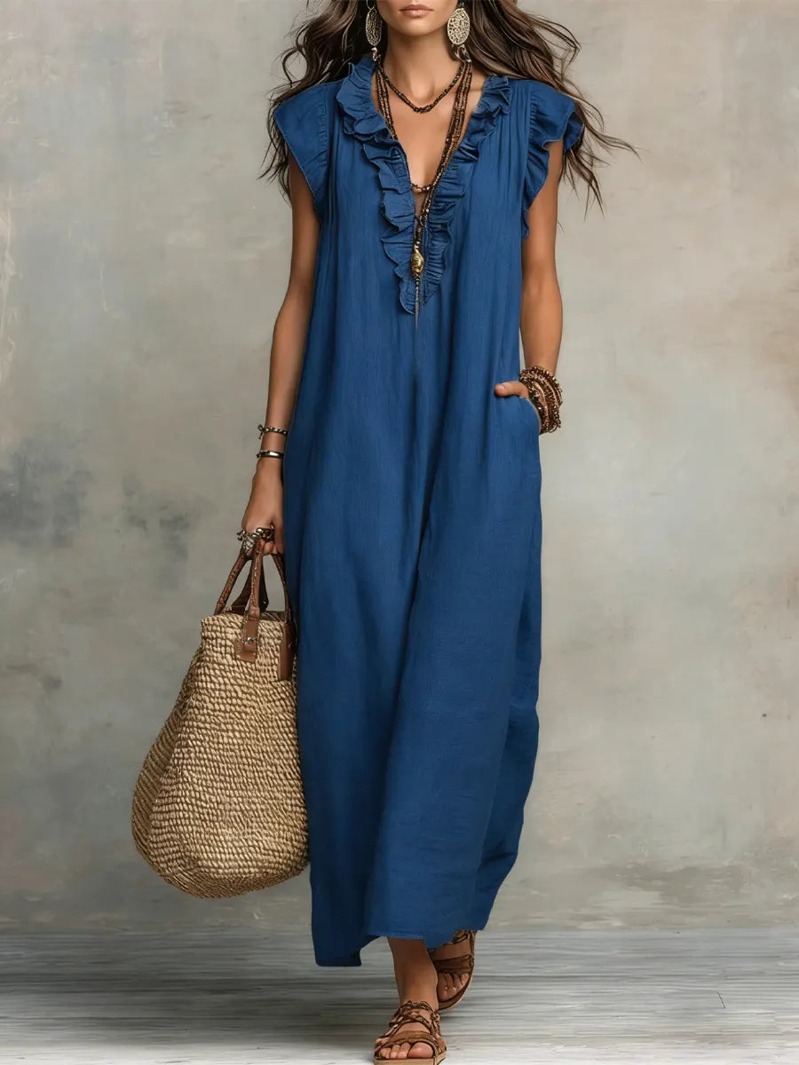Abito Lungo Donna | Comodo Design con Rouches e Tasche