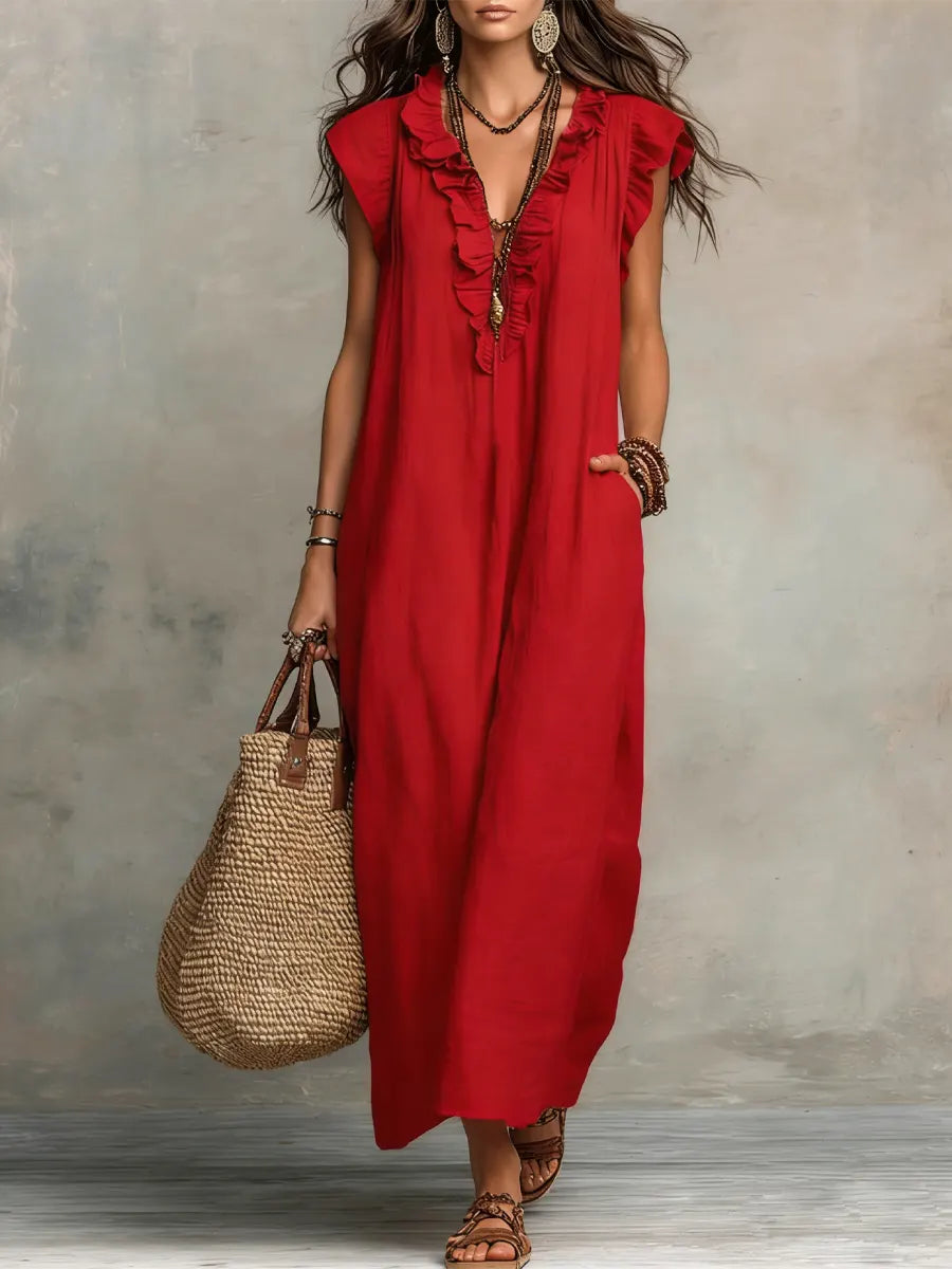 Abito Lungo Donna | Comodo Design con Rouches e Tasche