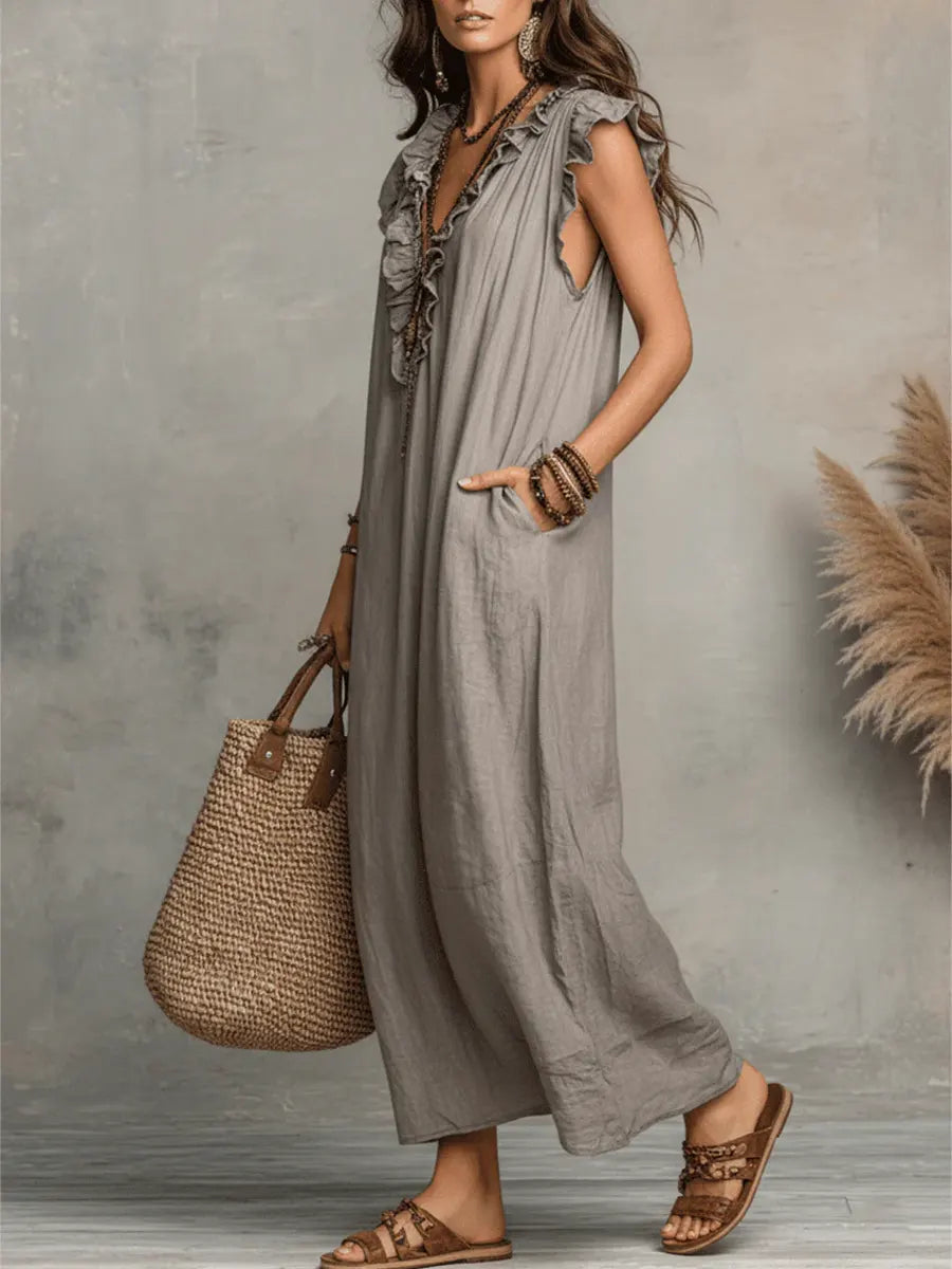 Abito Lungo Donna | Comodo Design con Rouches e Tasche