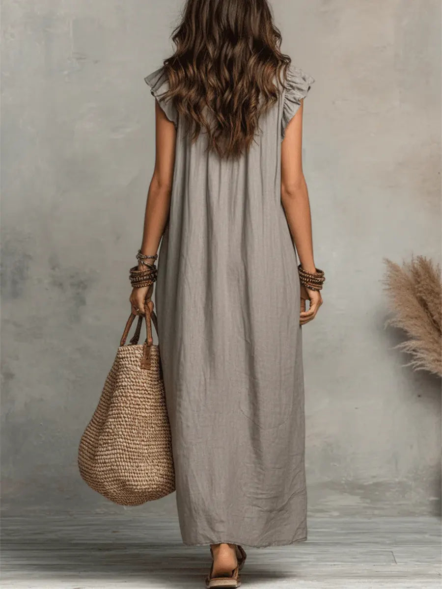 Abito Lungo Donna | Comodo Design con Rouches e Tasche