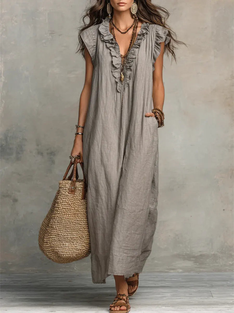 Abito Lungo Donna | Comodo Design con Rouches e Tasche