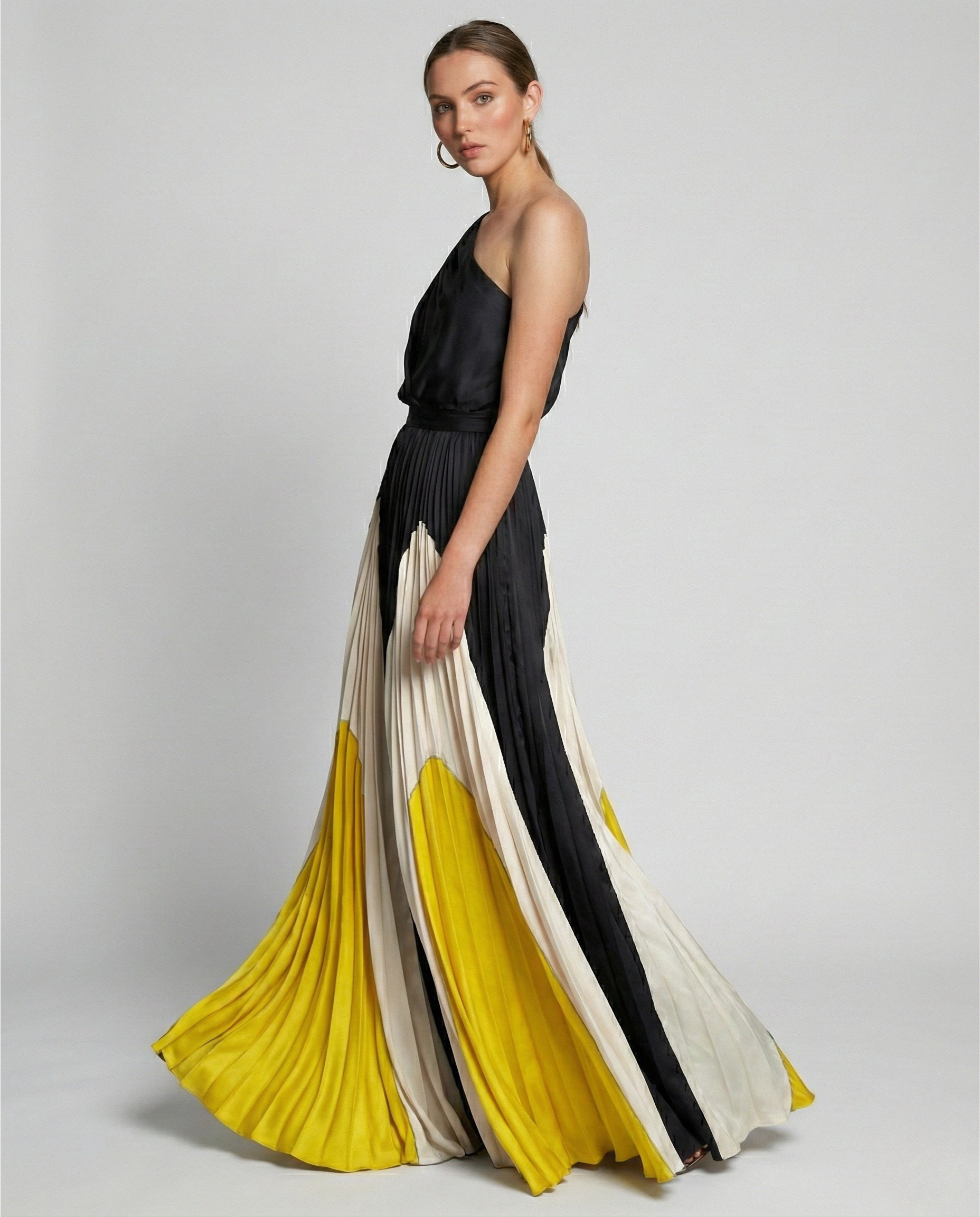 Abito Lungo Donna | Gonna Plissettata & Monospalla Couture