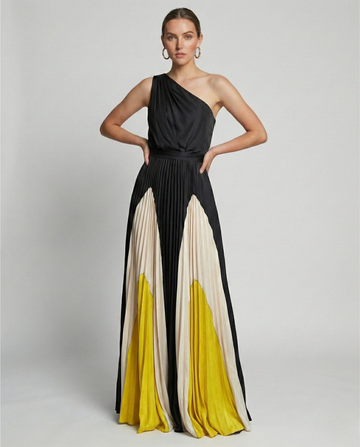 Abito Lungo Donna | Gonna Plissettata & Monospalla Couture