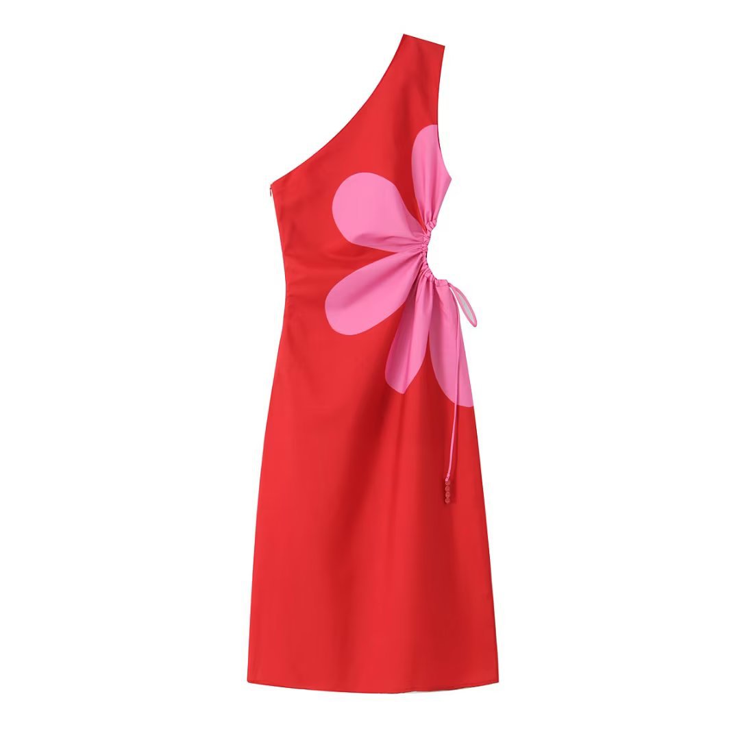 Abito Lungo Donna | Monospalla & Dettaglio Floreale Bold