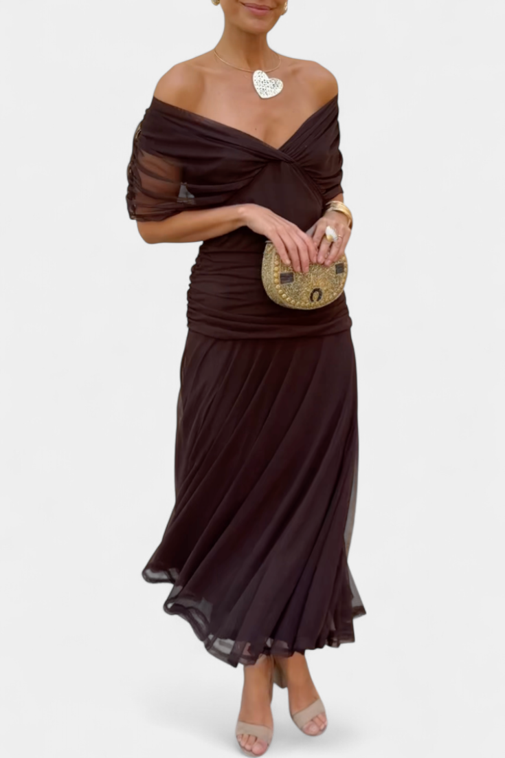 Abito Lungo Donna | Off-Shoulder Drappeggiato & Stile da Red Carpet