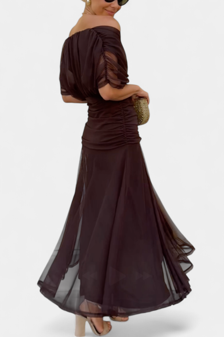 Abito Lungo Donna | Off-Shoulder Drappeggiato & Stile da Red Carpet