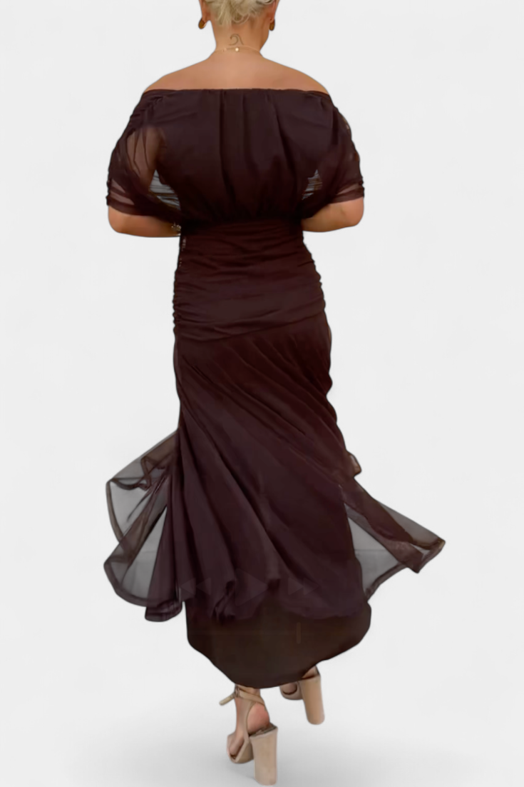 Abito Lungo Donna | Off-Shoulder Drappeggiato & Stile da Red Carpet