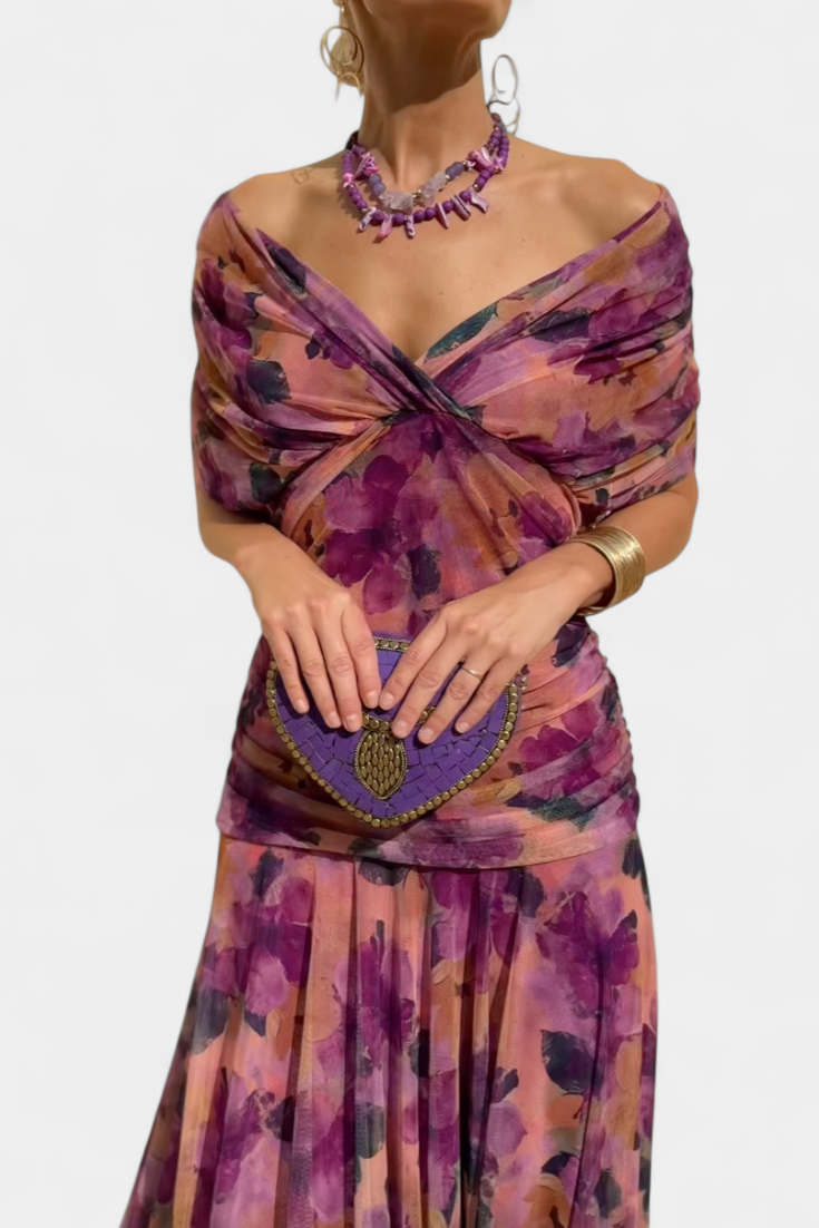 Abito Lungo Donna | Off-Shoulder Drappeggiato & Stile da Red Carpet