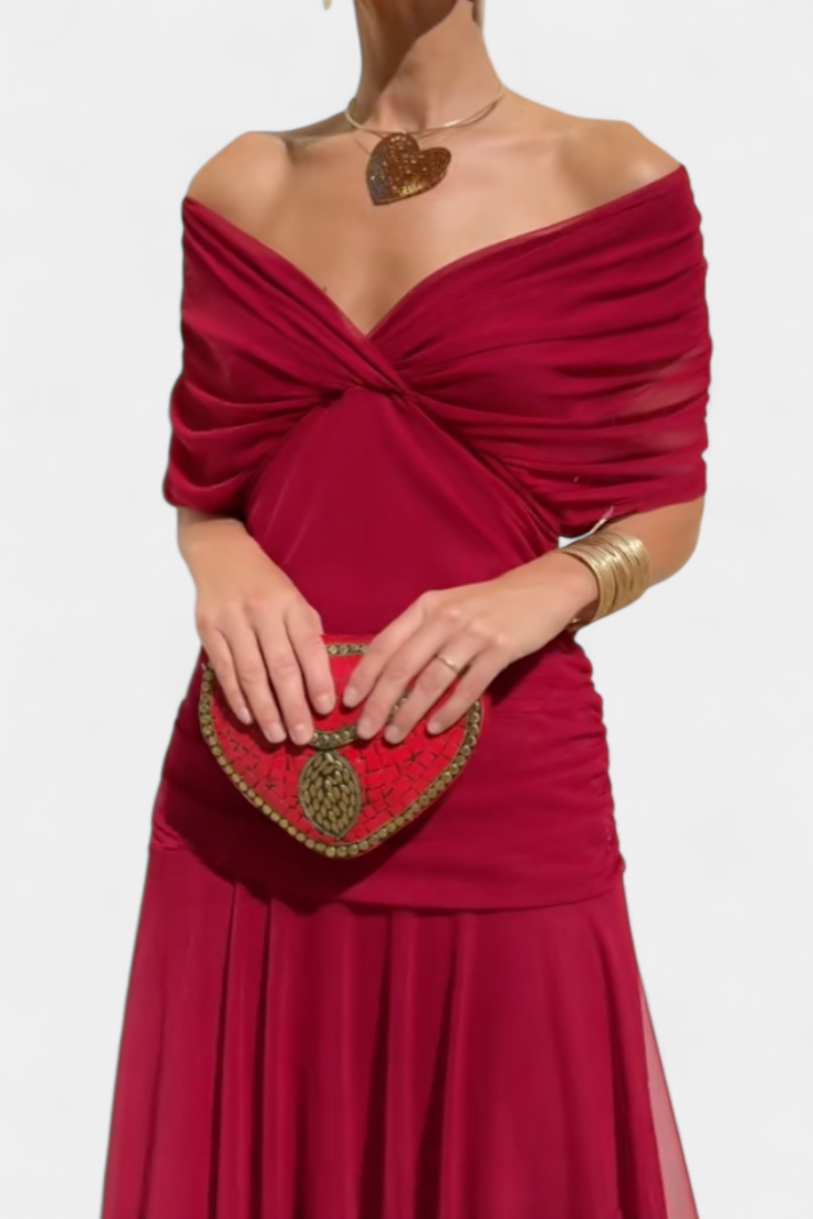 Abito Lungo Donna | Off-Shoulder Drappeggiato & Stile da Red Carpet