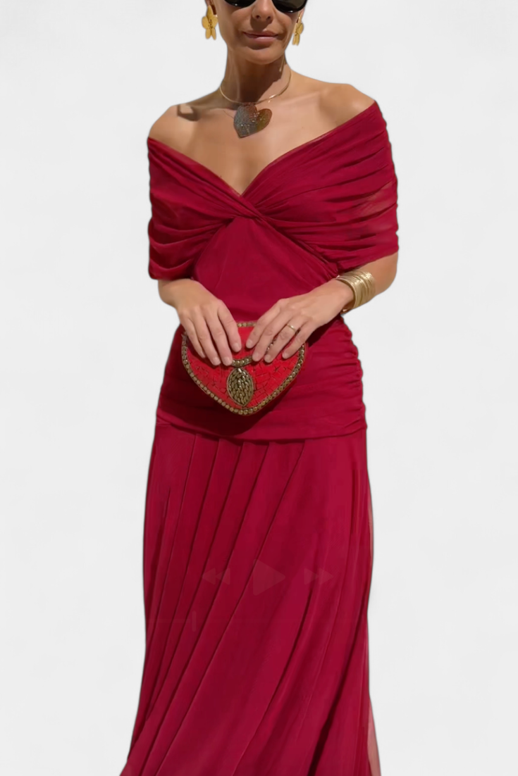 Abito Lungo Donna | Off-Shoulder Drappeggiato & Stile da Red Carpet