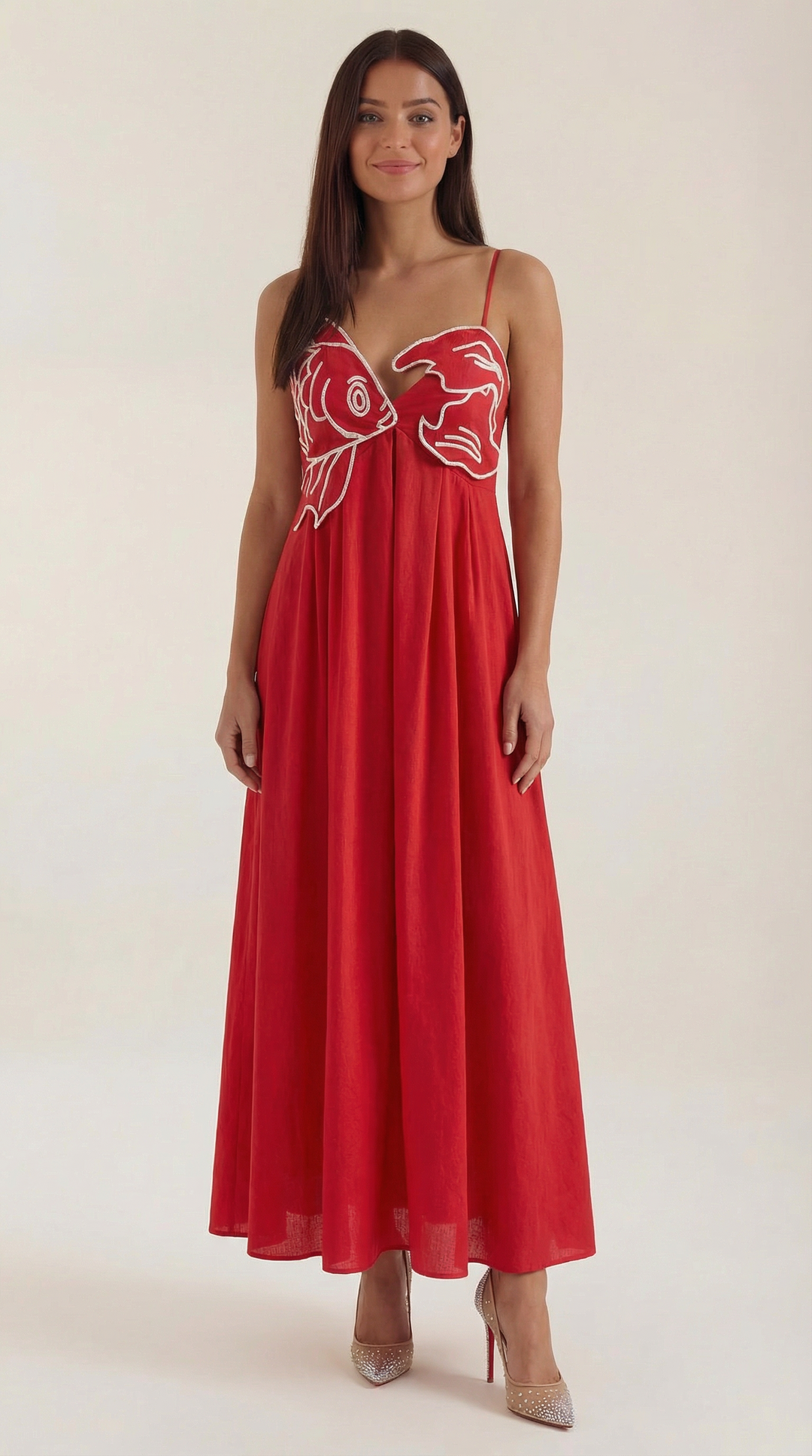 Women's Maxi Dress | Floral Embroidery & Flared Empire Skirt