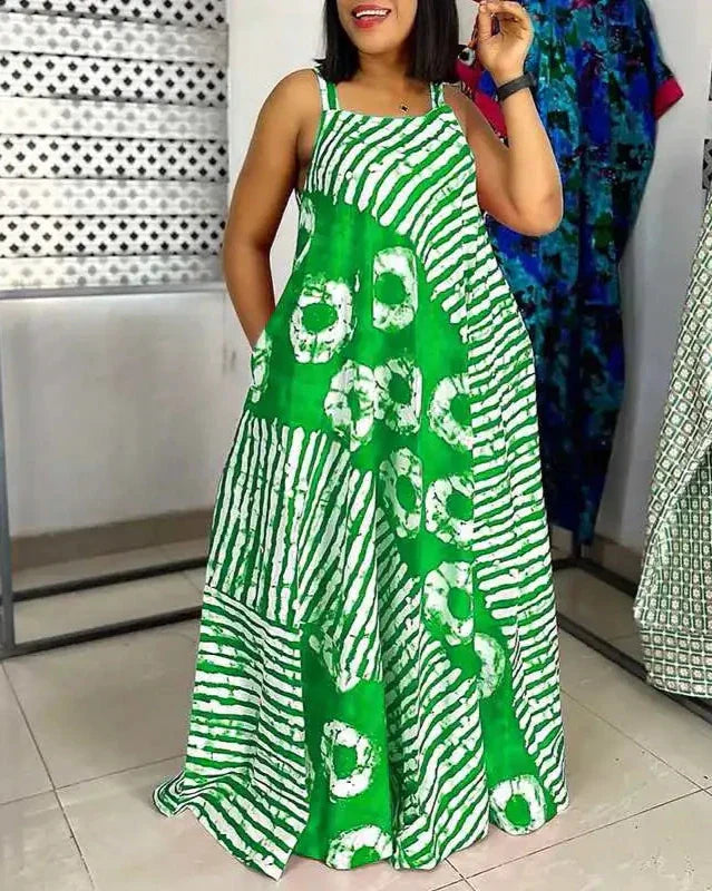 Abito Lungo Donna | Stampa Tie-Dye & Bretelle con Tasche Laterali