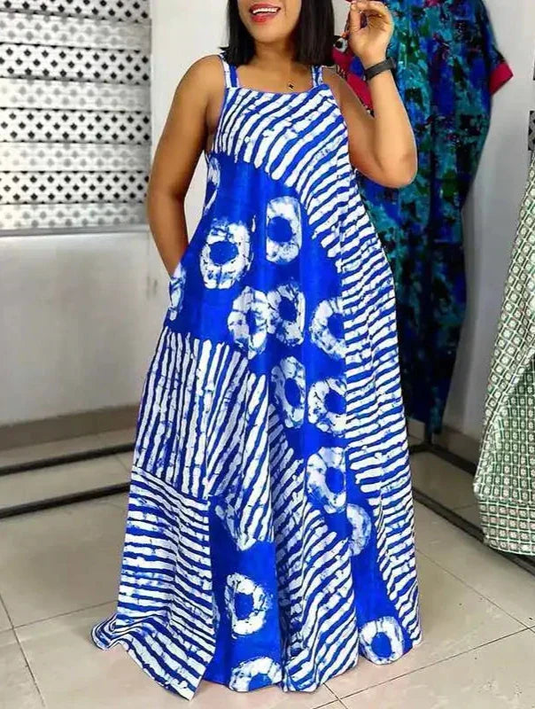 Abito Lungo Donna | Stampa Tie-Dye & Bretelle con Tasche Laterali