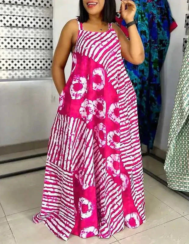 Abito Lungo Donna | Stampa Tie-Dye & Bretelle con Tasche Laterali