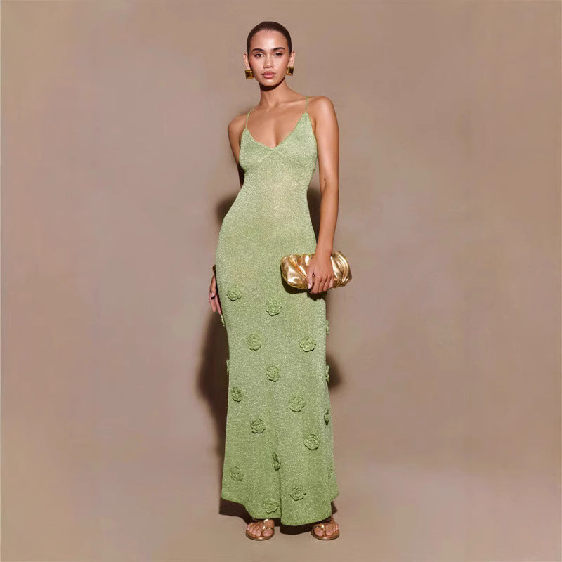 Abito Maxi Donna | Applicazioni Floreali 3D & Silhouette Scultorea