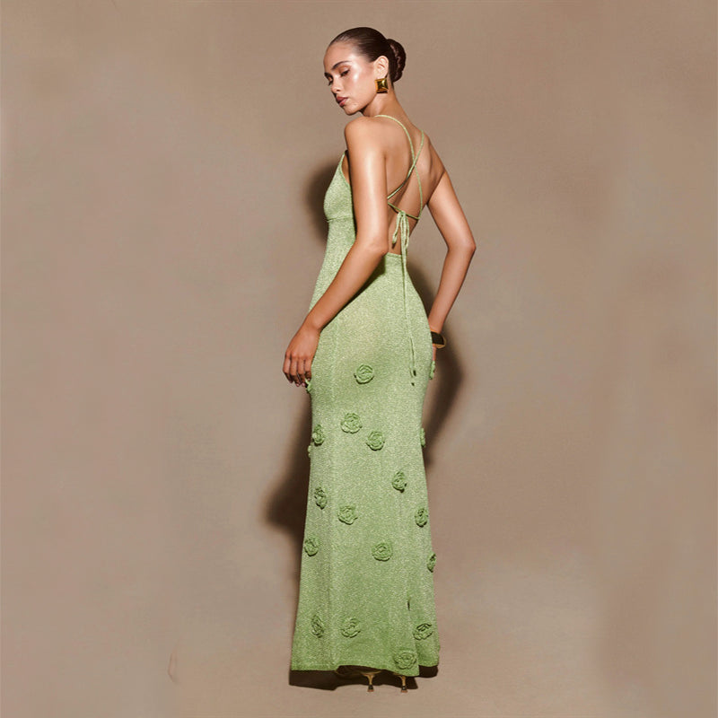 Abito Maxi Donna | Applicazioni Floreali 3D & Silhouette Scultorea