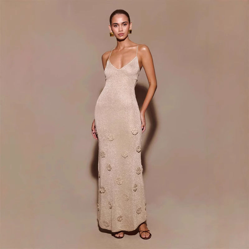 Abito Maxi Donna | Applicazioni Floreali 3D & Silhouette Scultorea